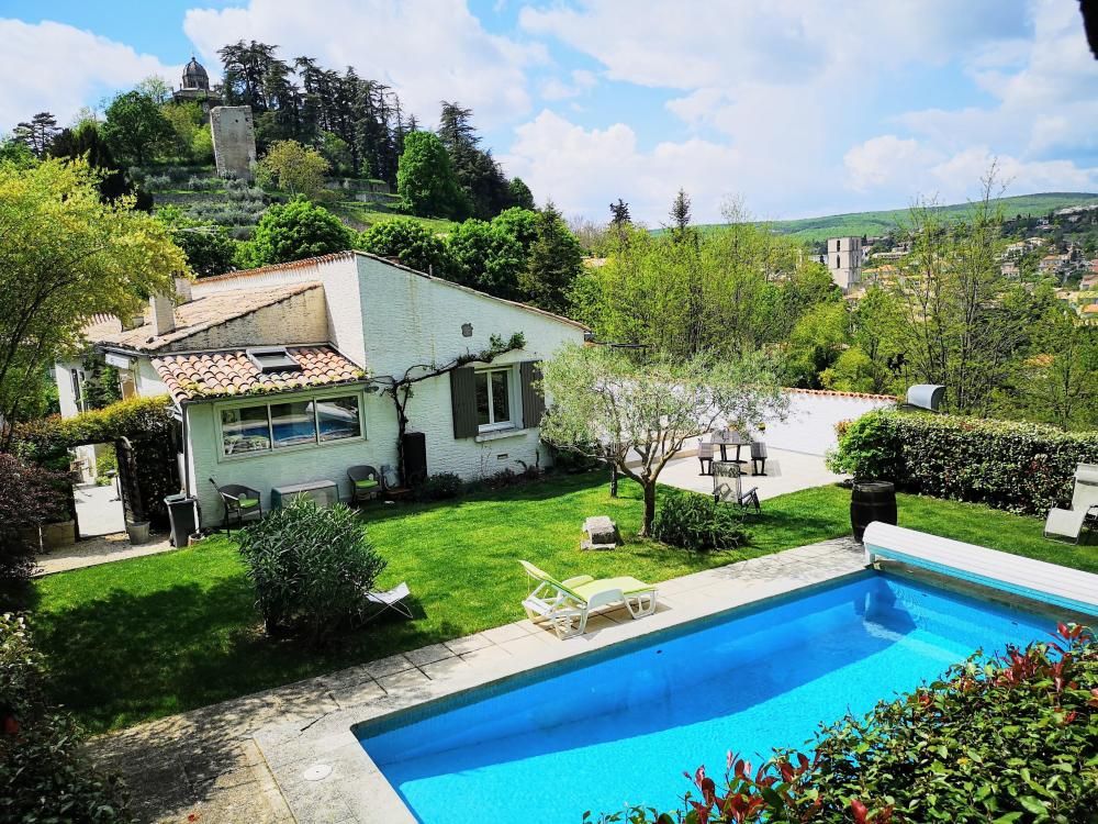 Aerial view of the house with pool in Forcalquier